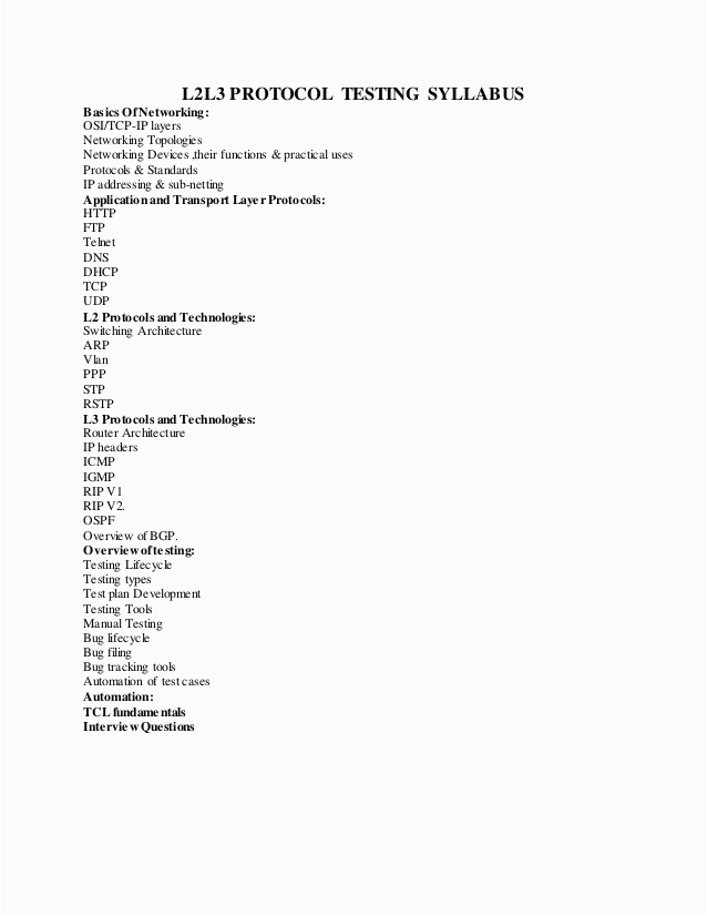 l2 l3 protocol testing syllabus