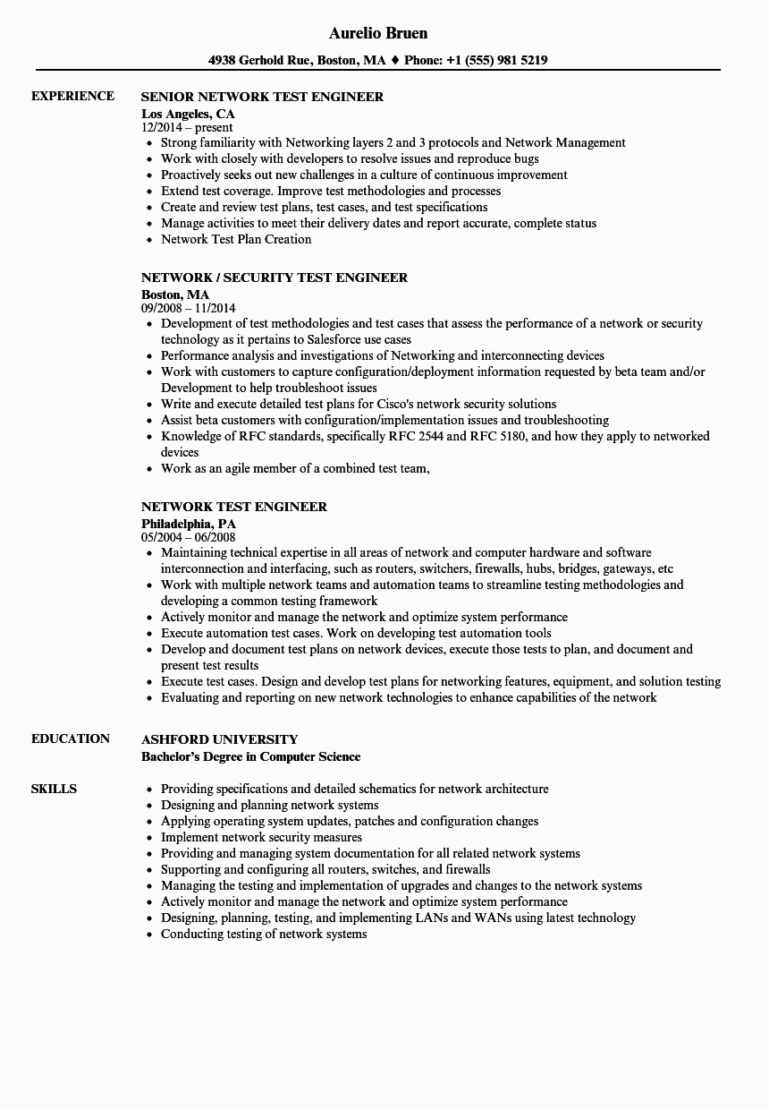 network test engineer resume sample