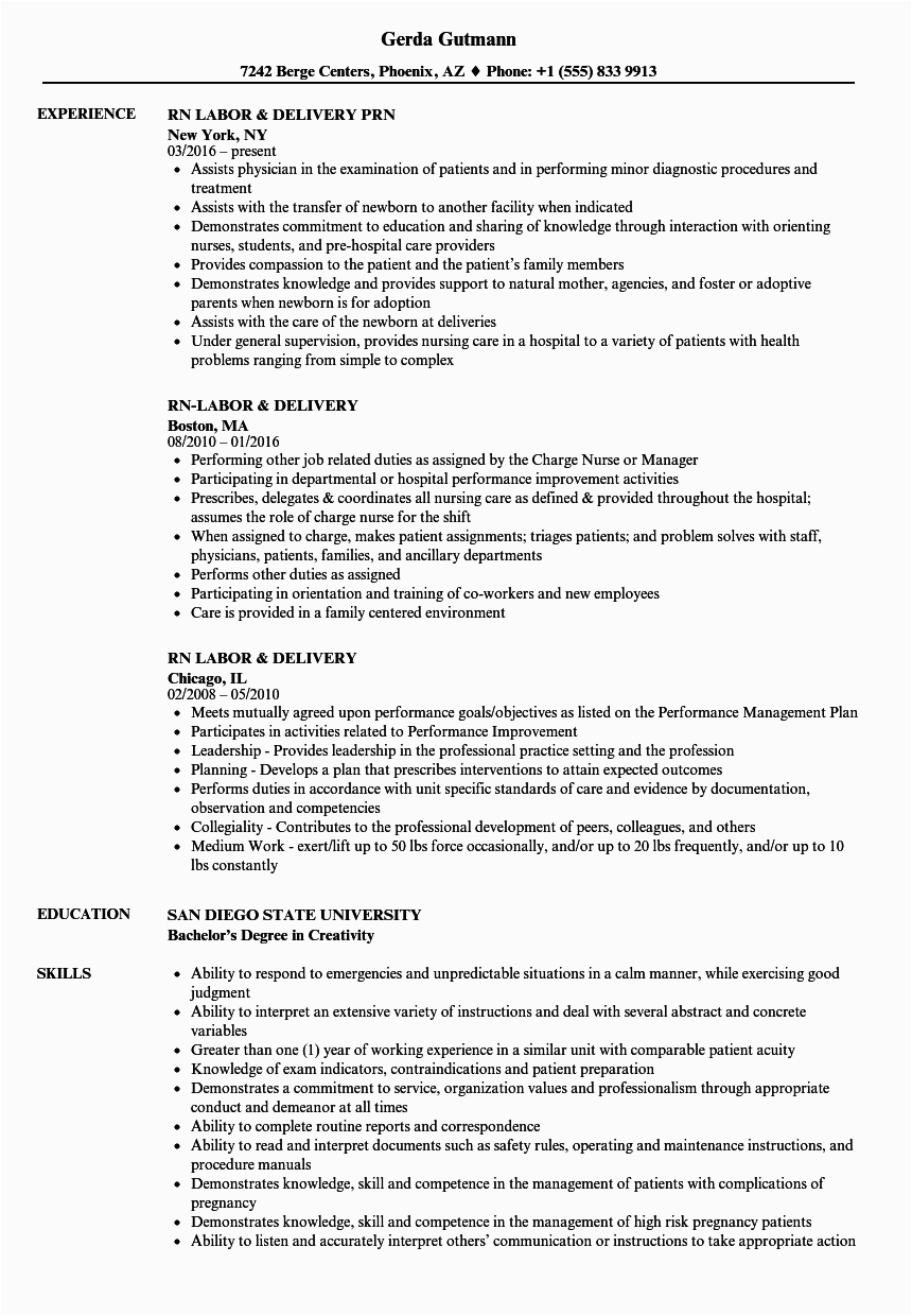 Labor and Delivery Nurse Resume Sample Labor and Delivery Rn Resume Mryn ism