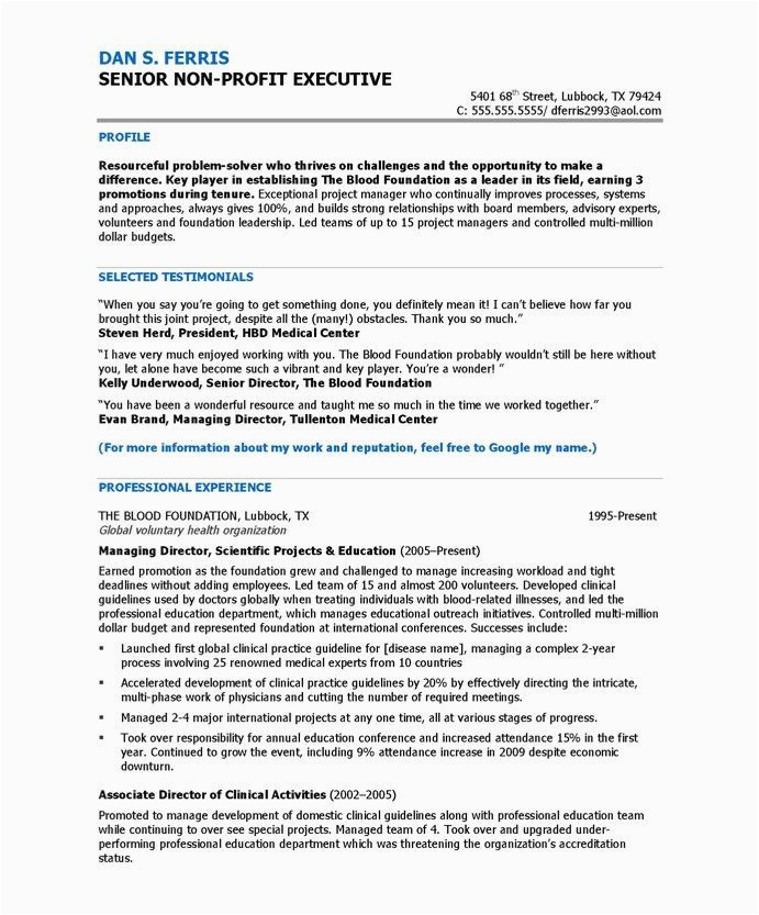 Non Profit Board Of Directors Resume Sample Program Director Page1