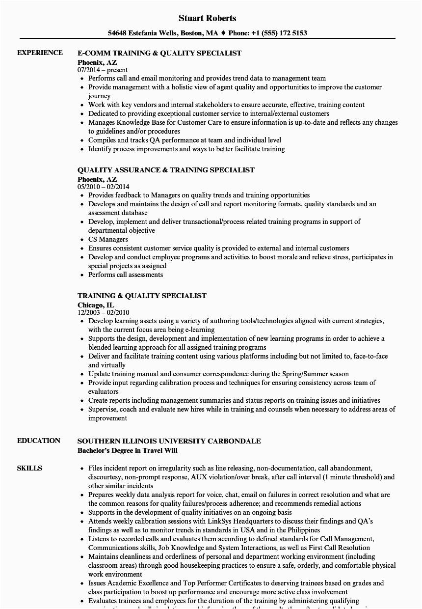 clinical quality assurance specialist resume
