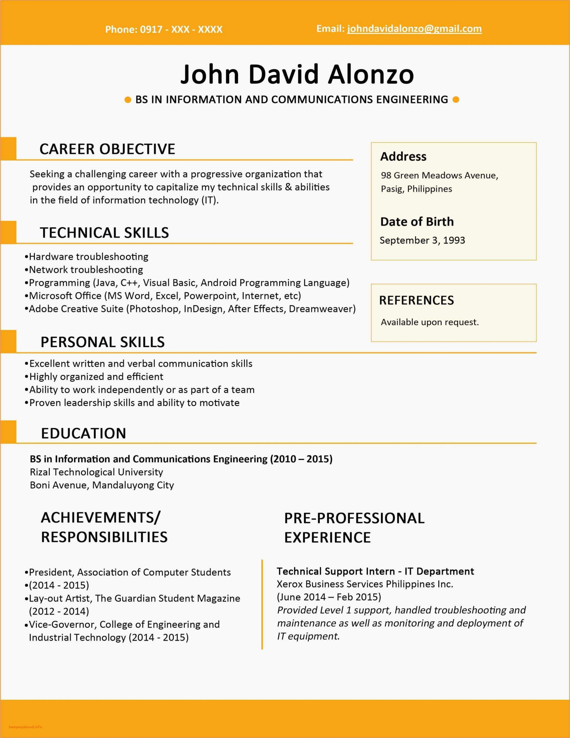 format de resume ccna pour les freshers