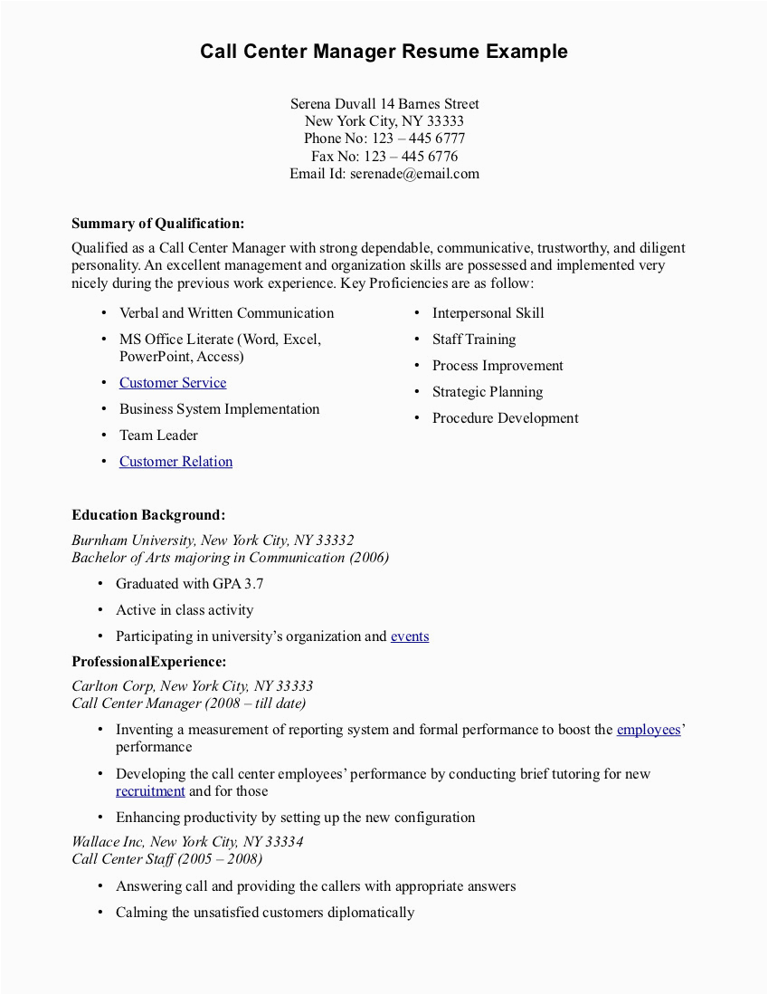 call center resume samples