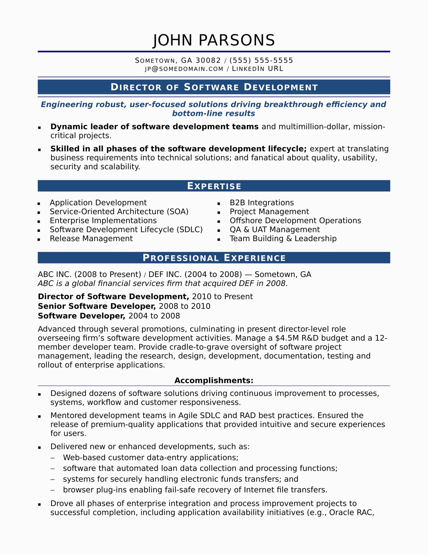Resume Samples for Experienced software Professionals Sample Resume for An Experienced It Developer