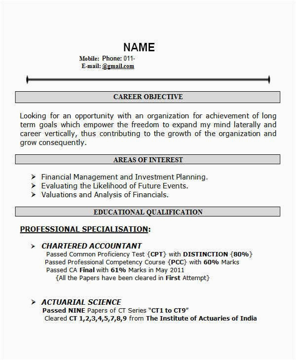 resume templates for freshers india