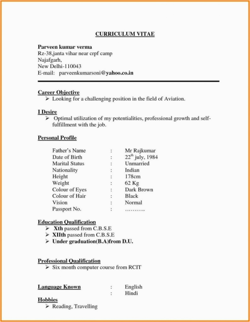 resume format india