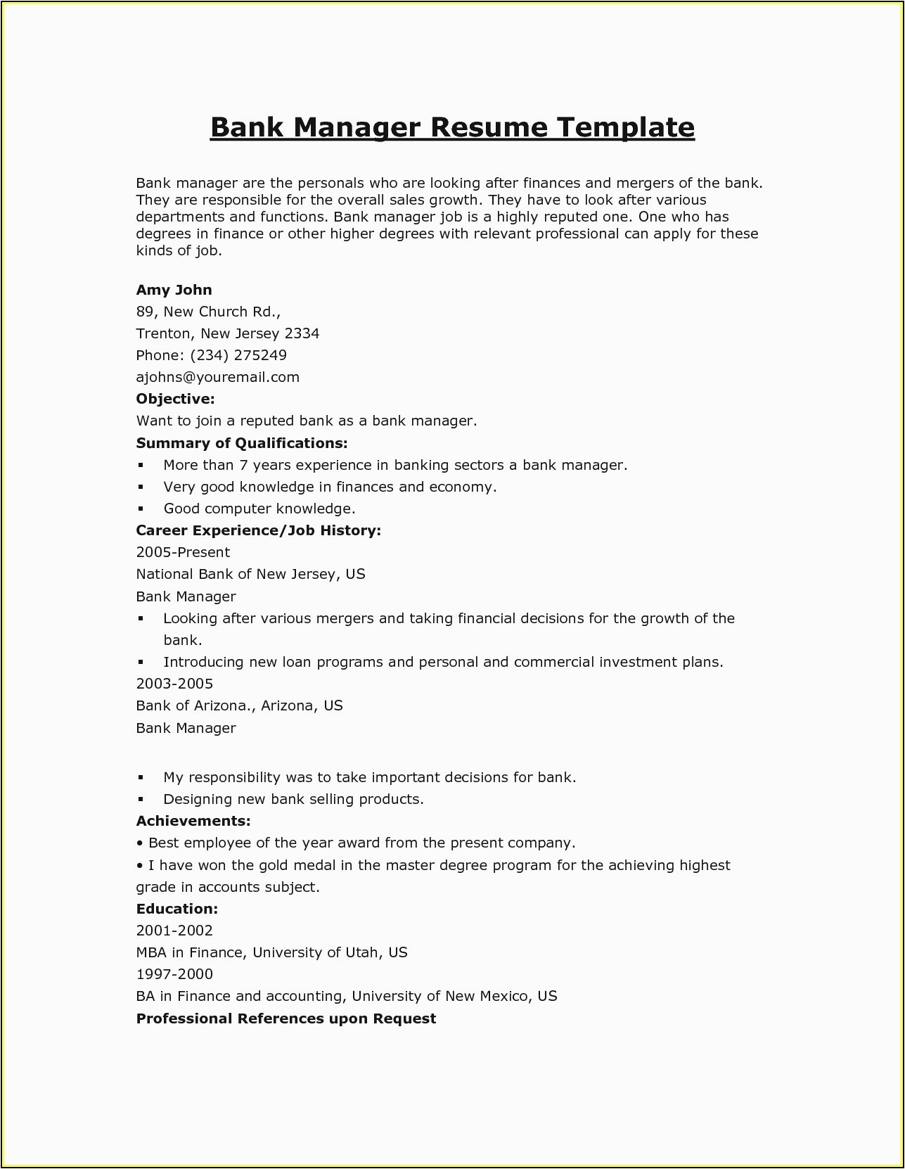 resume samples for banking jobs in india