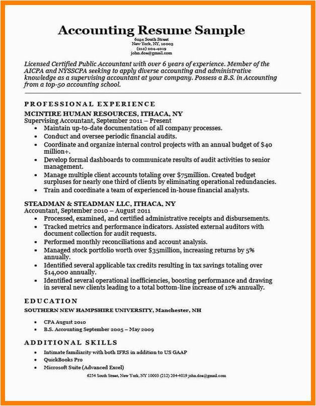 Sample Accounting Resume with No Experience Accounting Resume Examples No Experience Reddit Cpa Sample