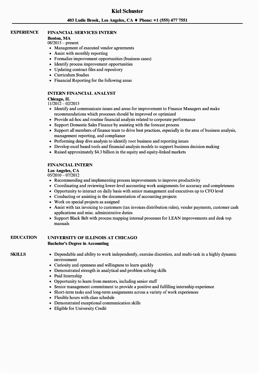 Sample Accounting Resume with No Experience Accounting Resume for Internship No Experience