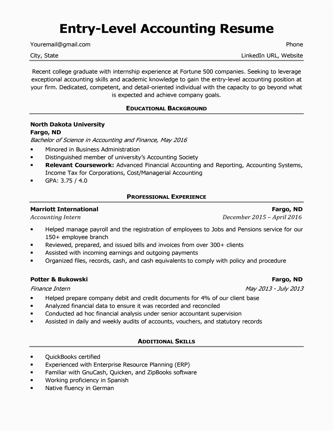 Sample Accounting Resume with No Experience Entry Level Resume Examples with No Work Experience
