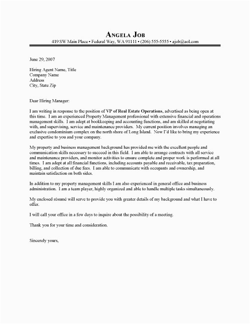 property manager cover letter sample