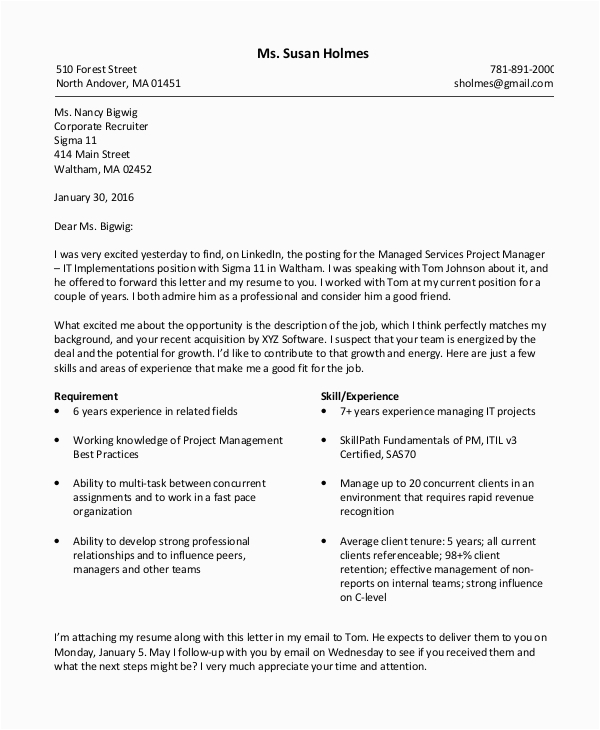 resume cover letters sample