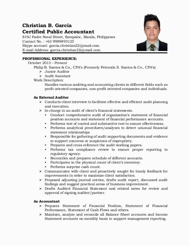 Sample Resume for Accounting Staff In the Philippines Resume 2015
