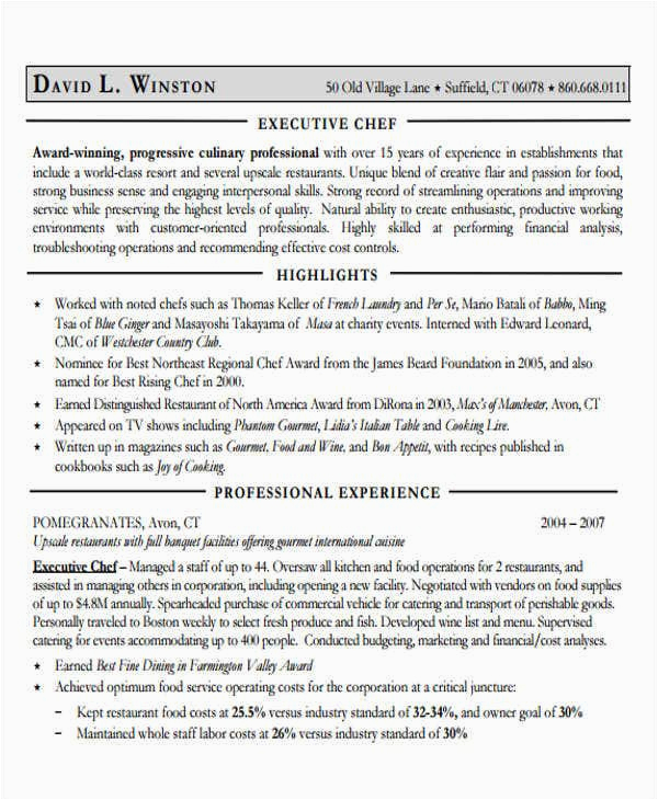 cook resume sample