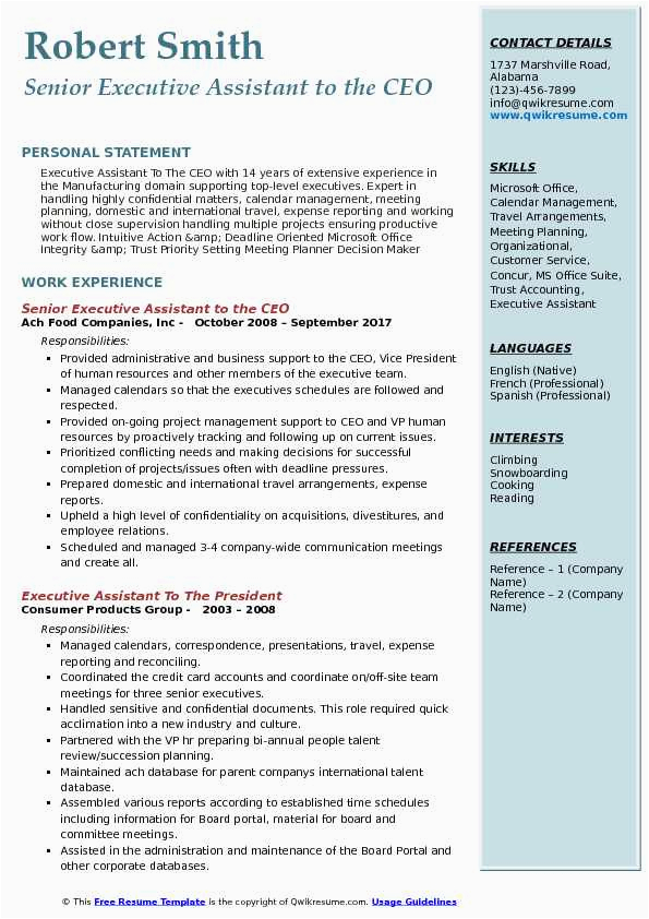 Sample Resume for Executive assistant to President Executive assistant to the Ceo Resume Samples