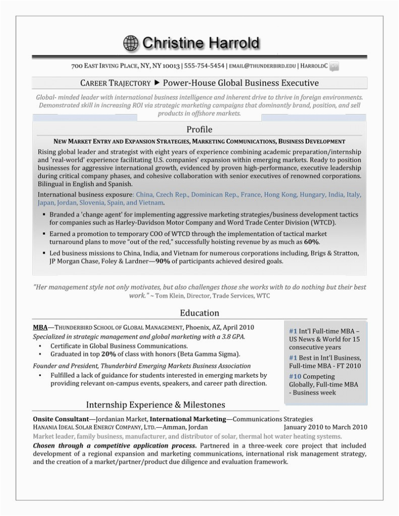 resume for mba