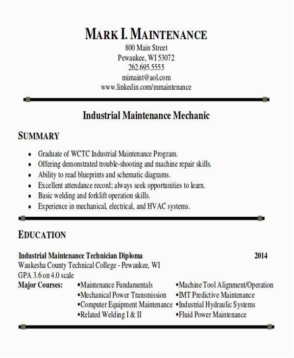 maintenance technician resume