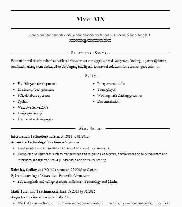sample resume for internship in information technology