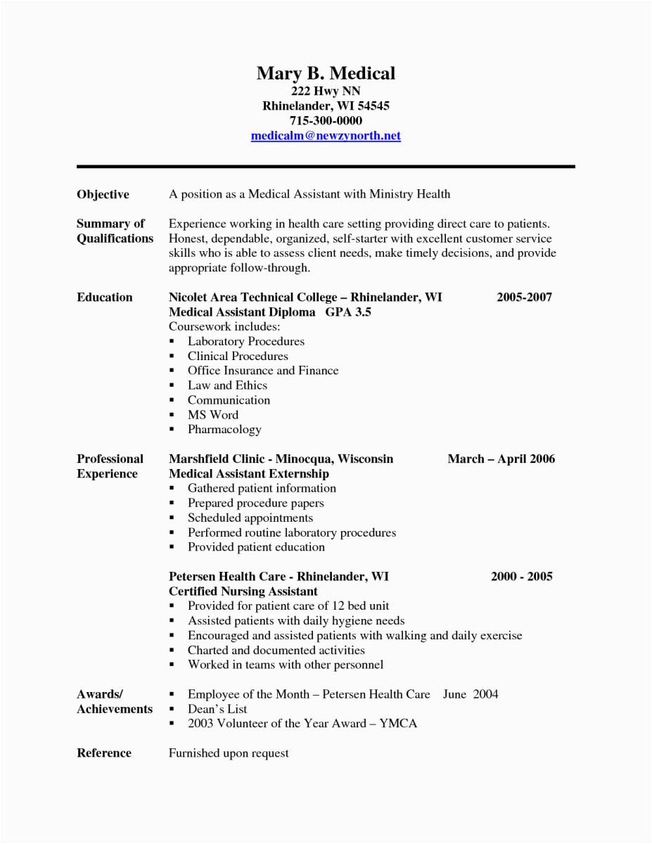 sample of medical assistant resume