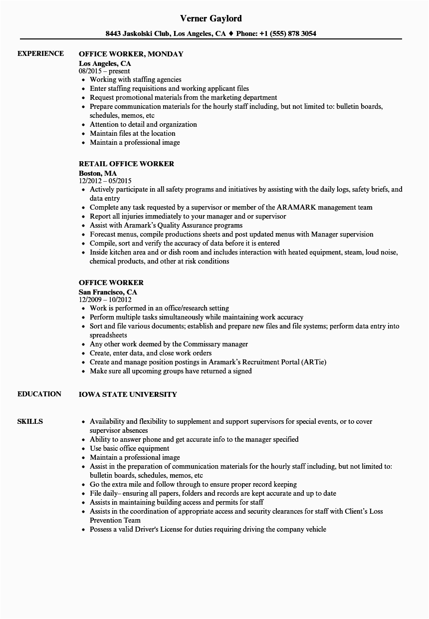 sample resume for office staff without