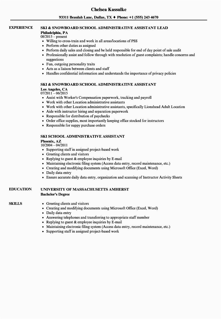 school administrative assistant resume sample