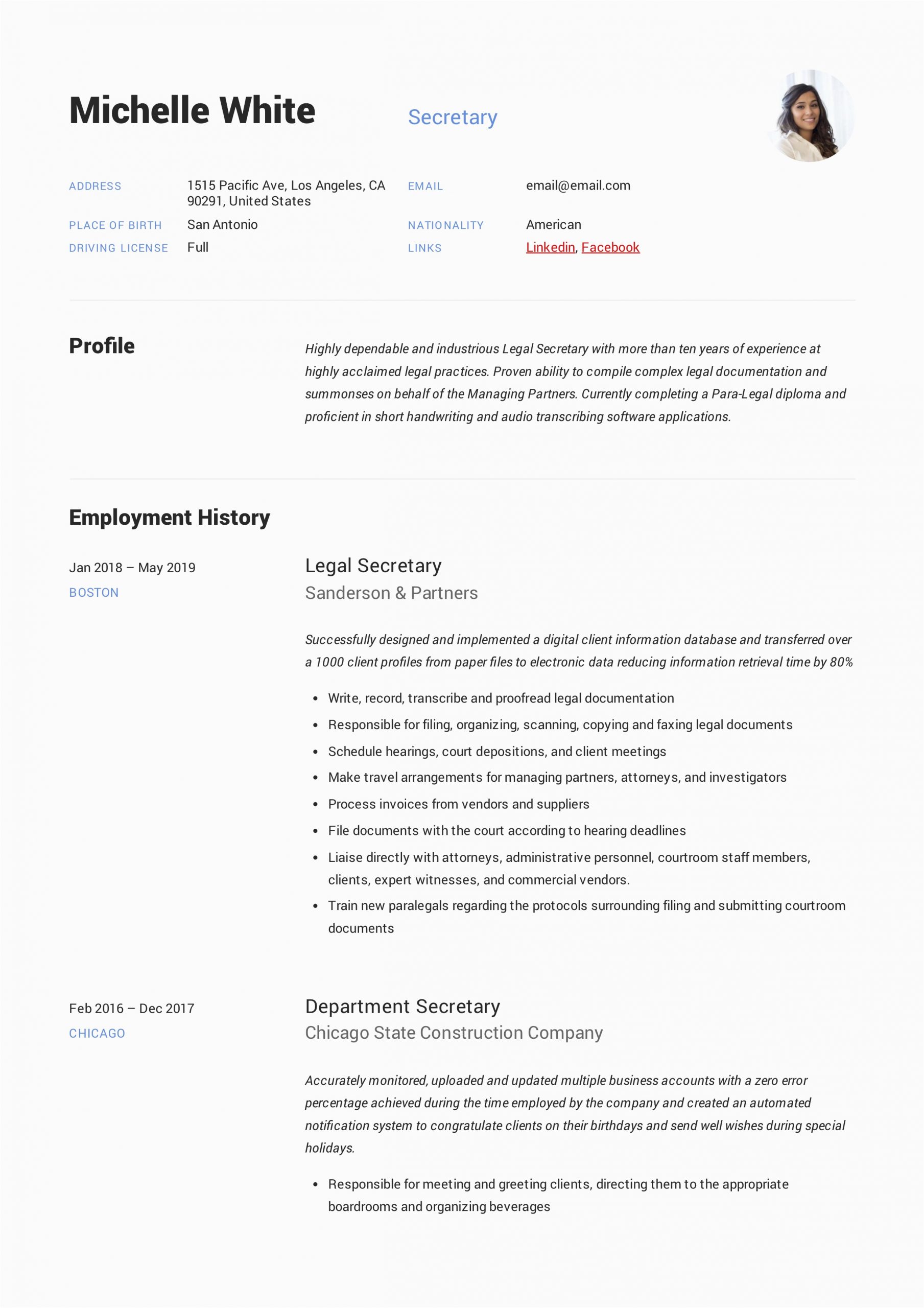 Sample Resume for Secretary Of the Company Secretary Resume & Writing Guide