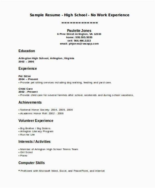 Sample Resume for Teenager with No Experience 15 Teenage Resume Templates Pdf Doc
