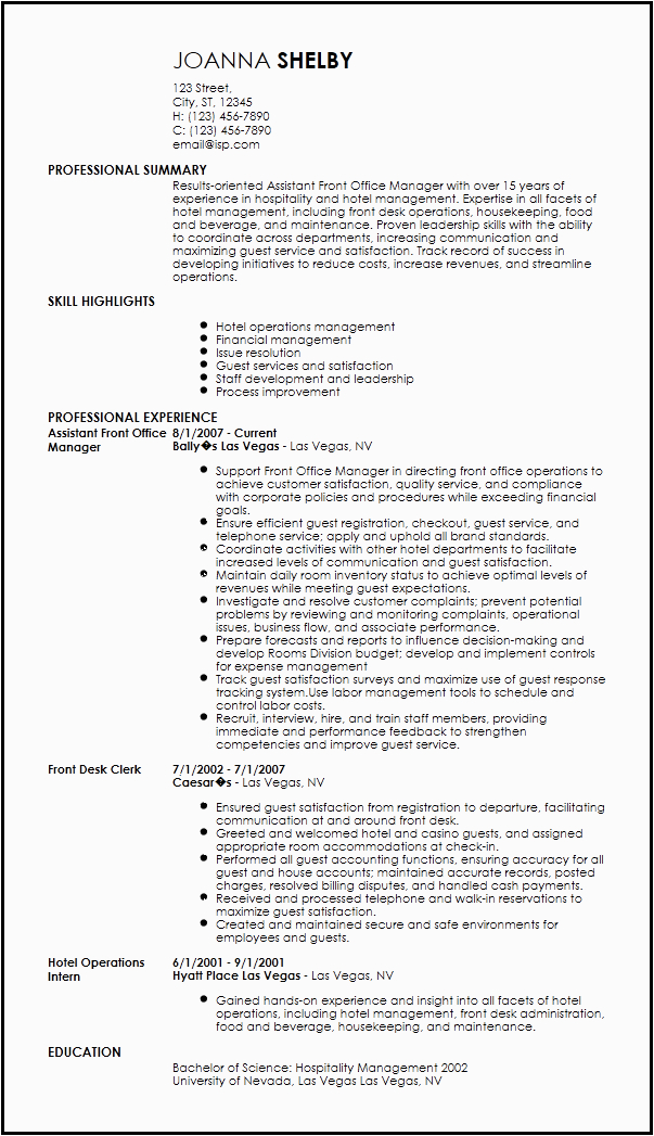 free best resume format for hotel industry