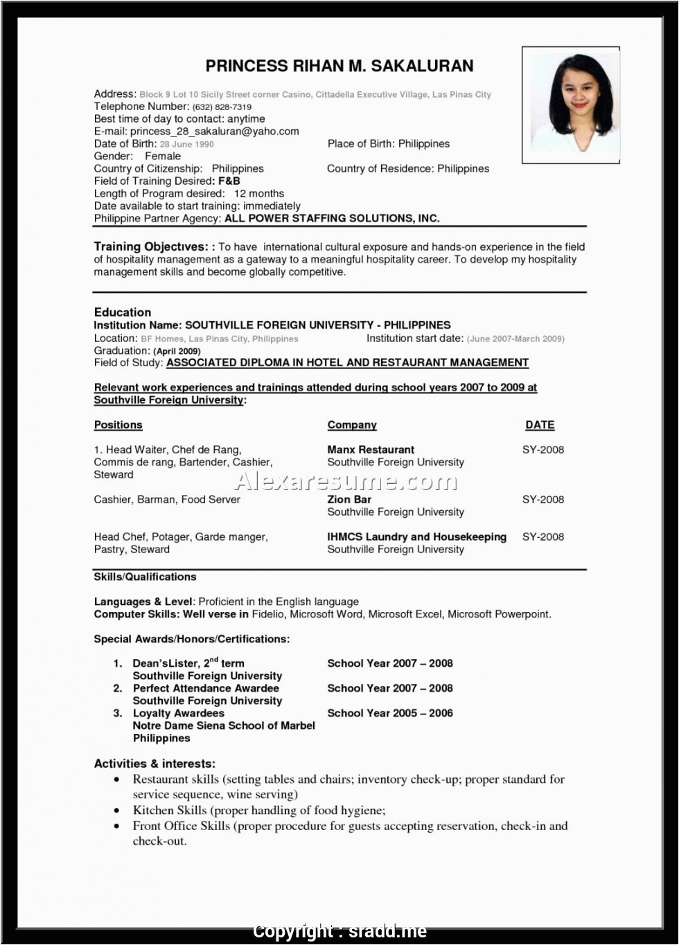 unique resume for hotelier