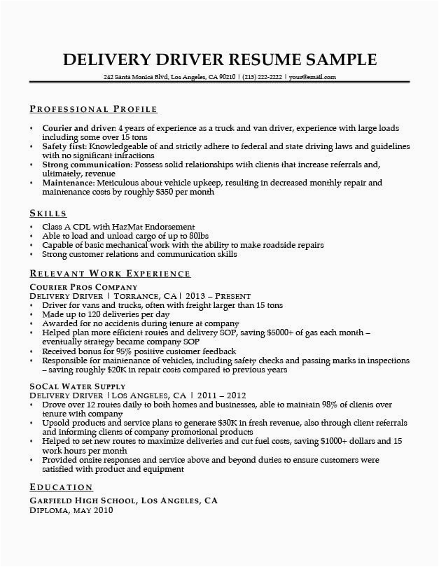 Sample Resume Newspaper Delivery Job Description 27 Delivery Driver Job Description Resume In 2020