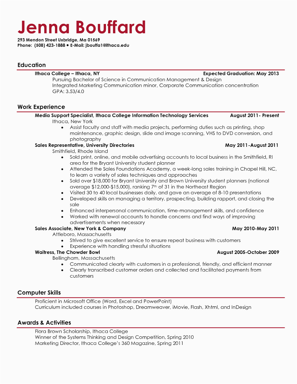 samples of resumes for college students
