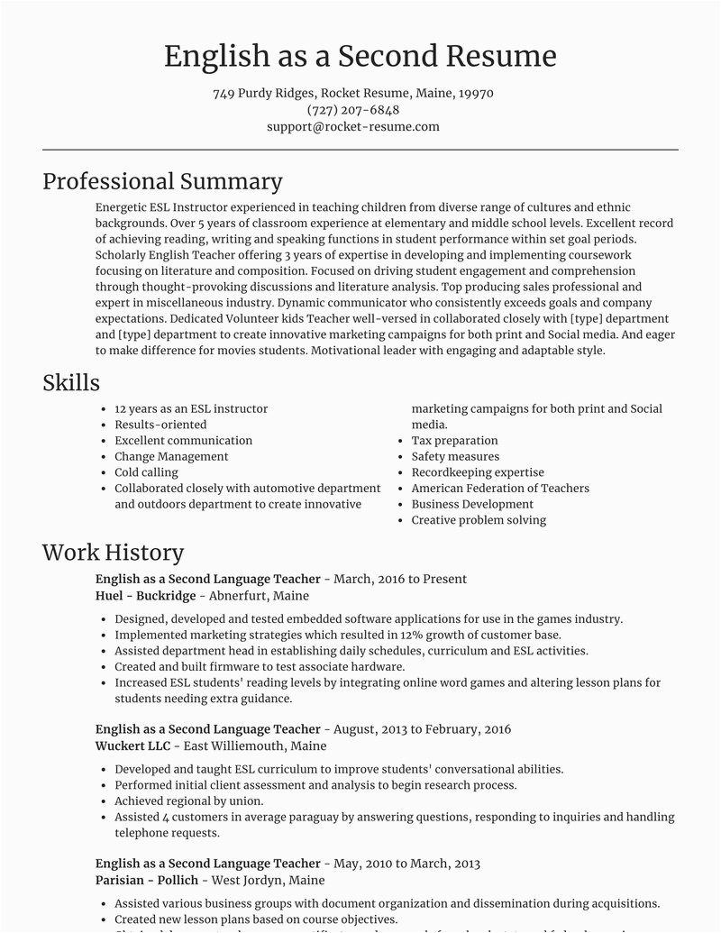 english as a second language teacher profession resumes templates and examples