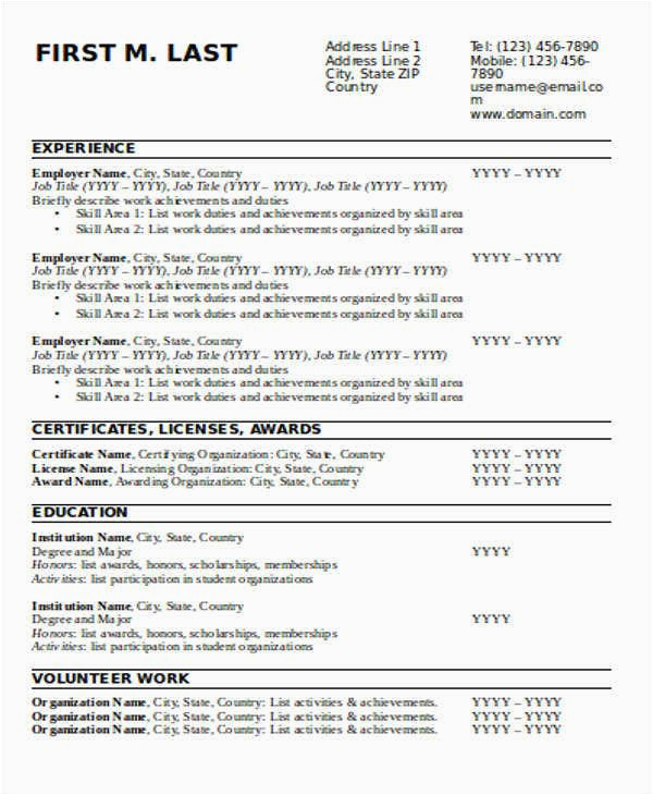 Sample Resume Template for Experienced Candidate 70 Resume formats Pdf Doc