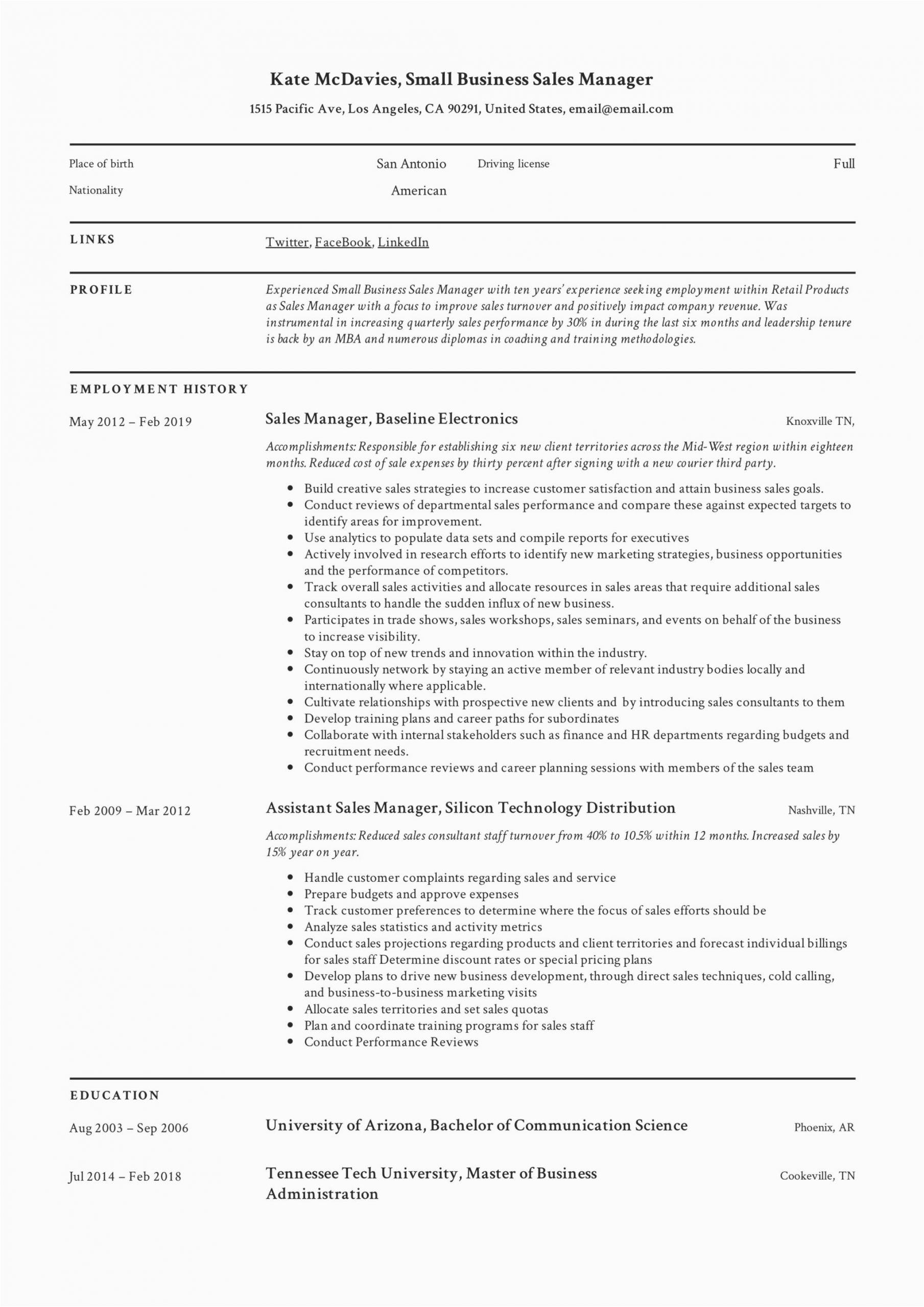 Business to Business Sales Resume Sample Guide Small Business Sales Manager Resume [x12] Sample