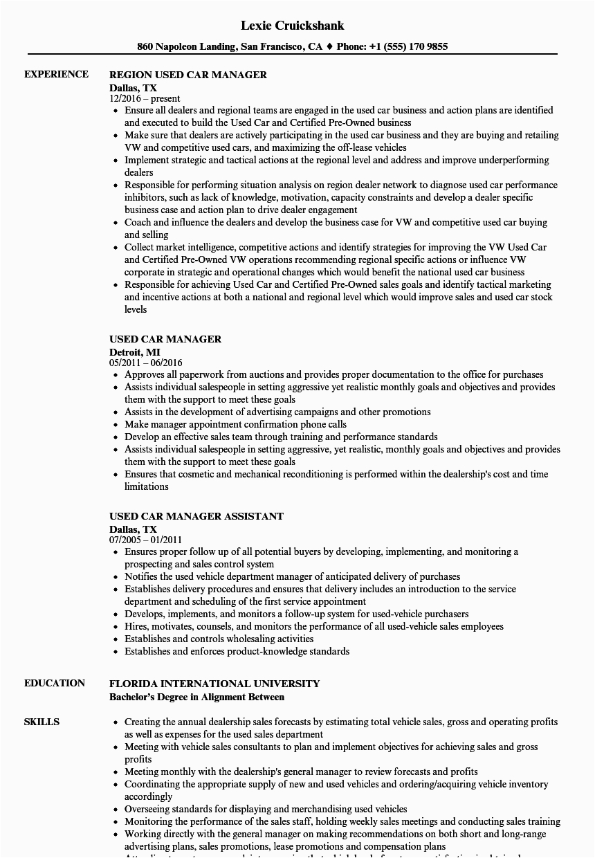automotive car auto sales manager resume example