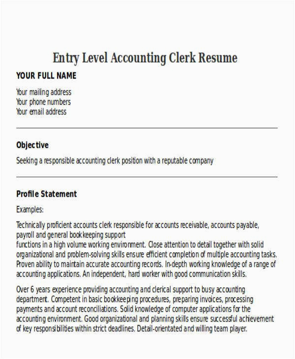 Entry Level Accounting Clerk Resume Sample 30 Accountant Resume Templates Download