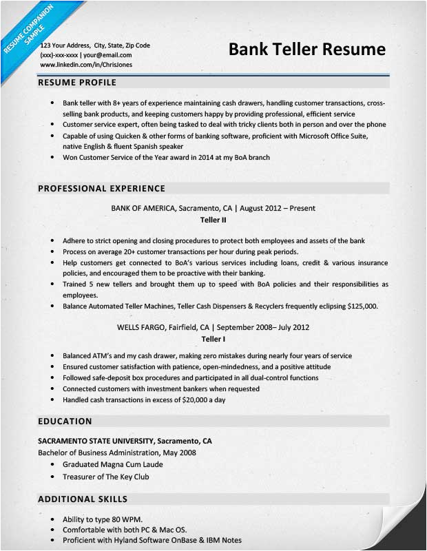 bank teller resume sample