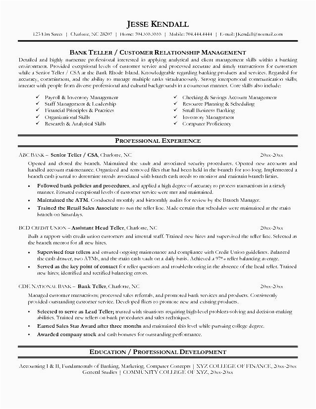 good bank teller resume