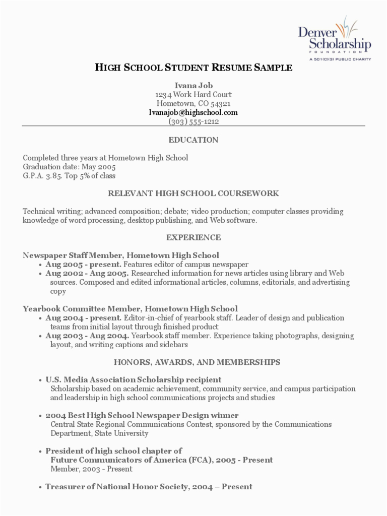 Free Sample Resume for High School Student High School Student Resume Template 4 Free Templates In