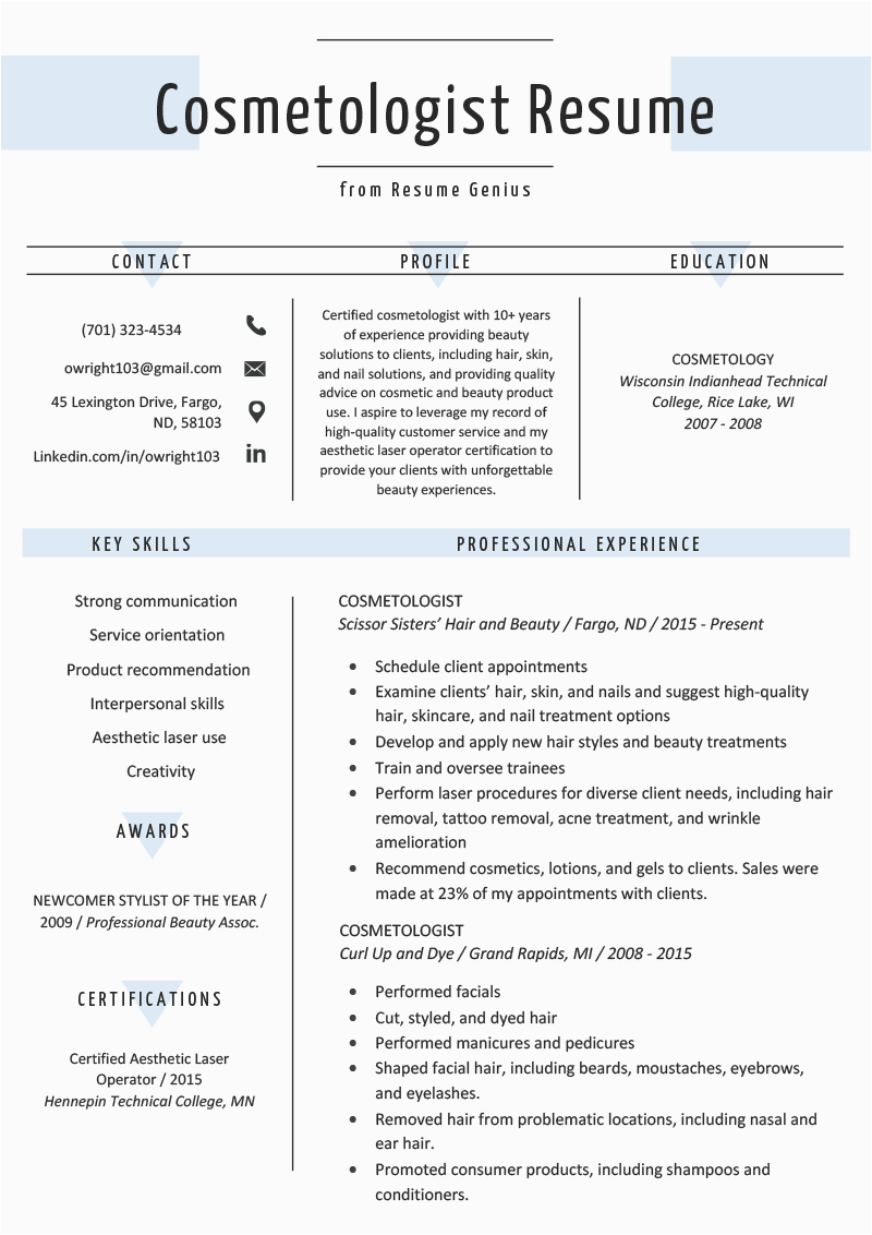 Give Me A Sample Of A Resume Cosmetologist Resume Sample & Writing Guide