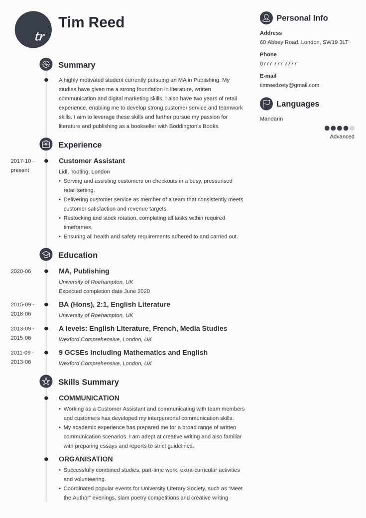 Give Me A Sample Of A Resume Uk Student Cv Example Template Primo In 2020