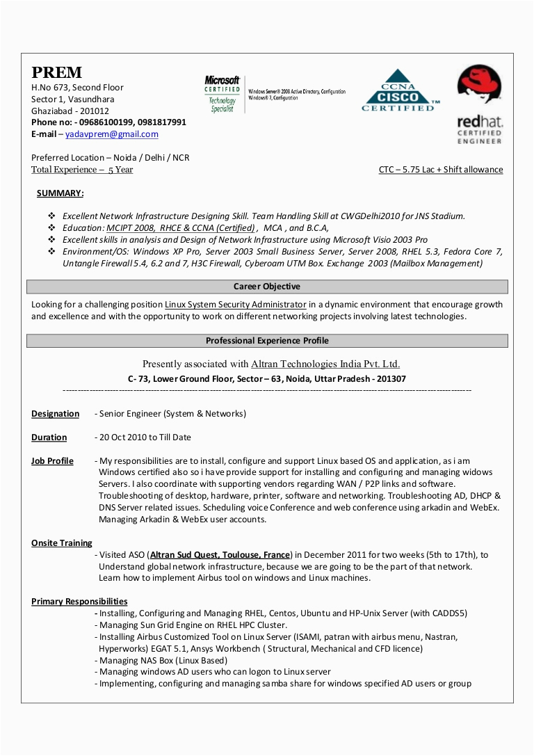 system administrator fresher resume