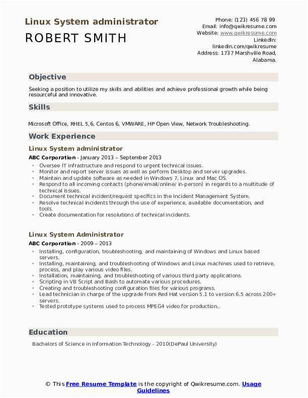 Linux System Administrator Sample Resume 5 Years Experience Linux System Administrator Resume Samples