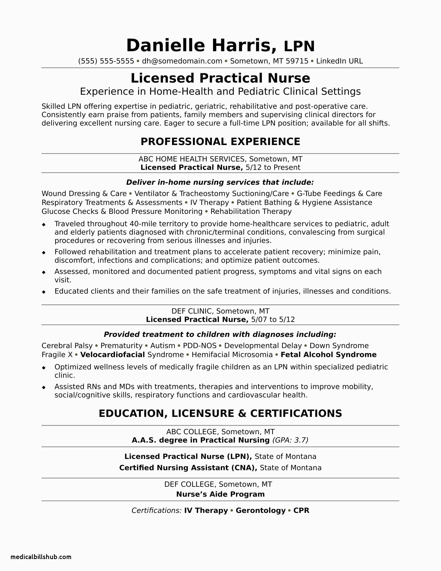 lvn resume sample no experience