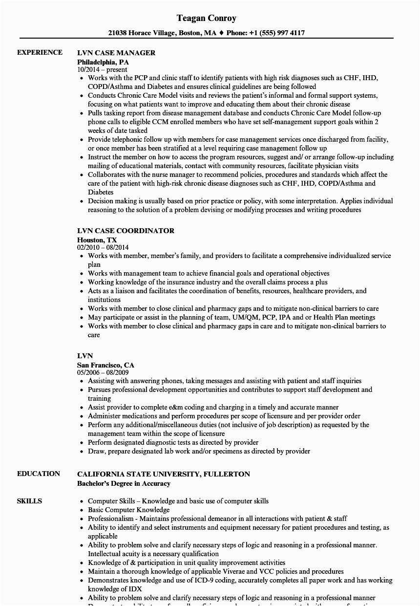 lvn resume samples