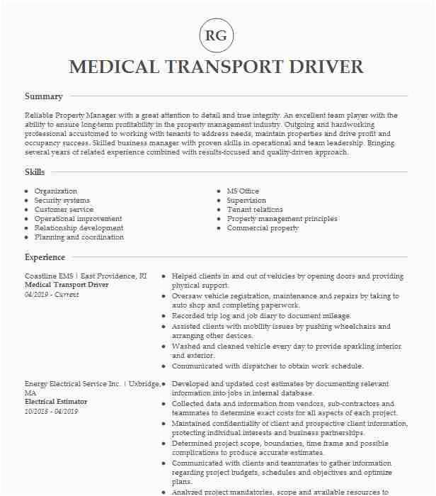 Non Emergency Medical Transportation Driver Resume Sample Non Emergency Medical Transport Driver Resume Example