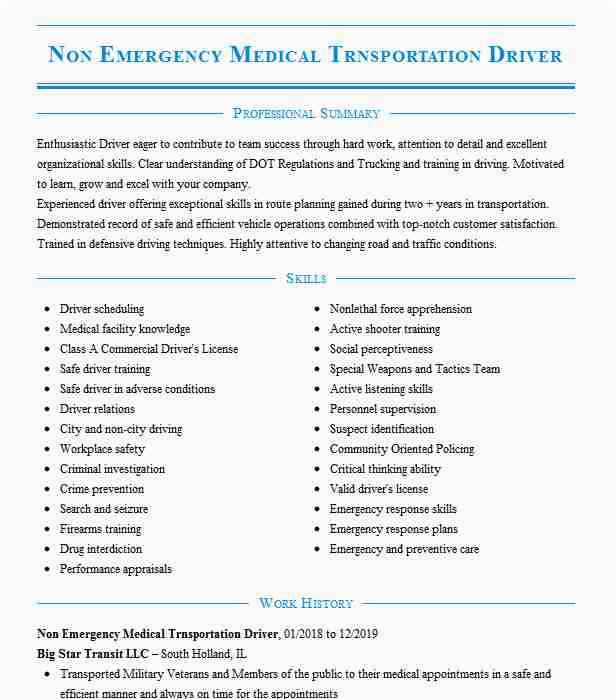 Non Emergency Medical Transportation Driver Resume Sample Non Emergency Medical Transportation Driver Resume Example