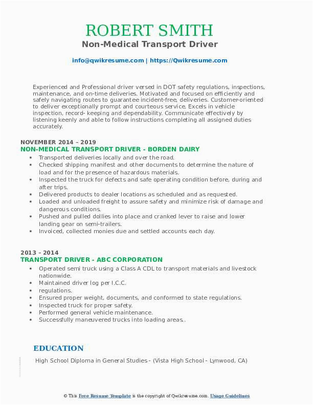 Non Emergency Medical Transportation Driver Resume Sample Transport Driver Resume Samples