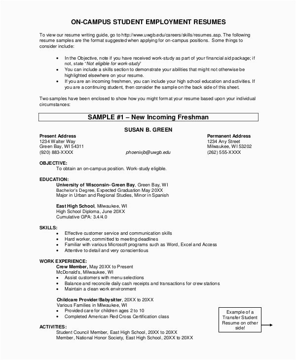 Resume Samples for On Campus Jobs 9 Student Resume Templates Pdf Doc