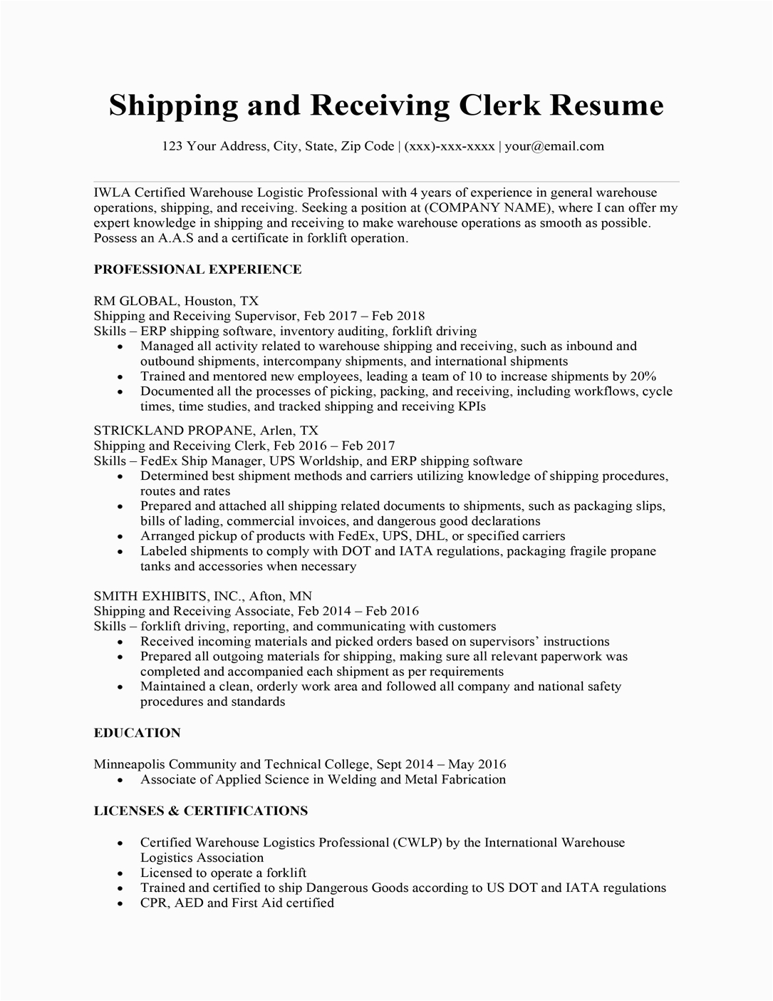 Resume Samples for Shipping and Receiving Clerk Shipping and Receiving Clerk Resume Sample & Writing Tips